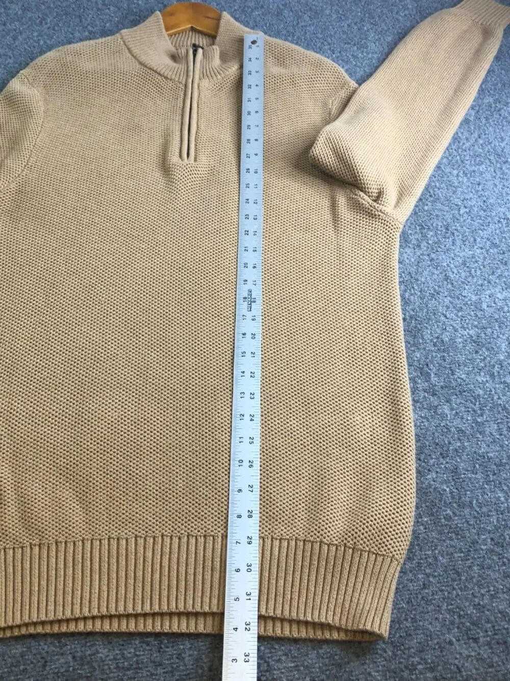 J. Crew Sweater Mens XL Tan 1/4 Zip Honeycomb Knit Pullover Long Sleeve Cotton